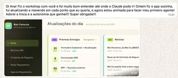 Mensagem da Nat sobre o curso